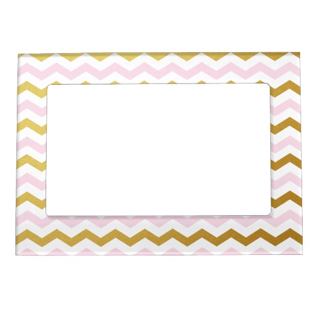Gold & Pink Chevron Picture Frame Magnet (Front)