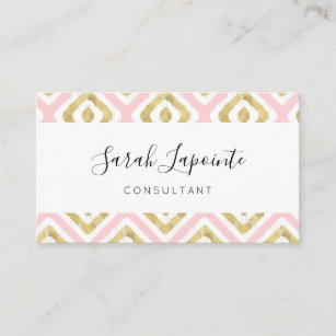 Gold & Pink Chic & Elegant Ikat Pattern Business Card