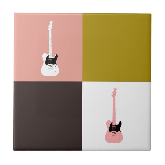 Gold Pink Chocolate Ivory Pink White Guitars Ceramic Tile (Front)