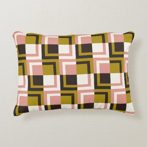 Gold Pink Chocolate Ivory Plaid  Accent Pillow