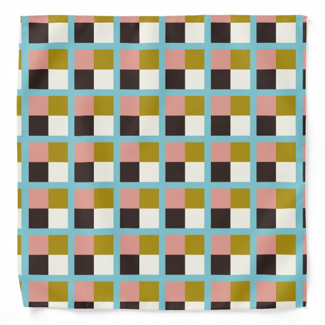 Gold Pink Chocolate Ivory Plaid Bandana (Front)