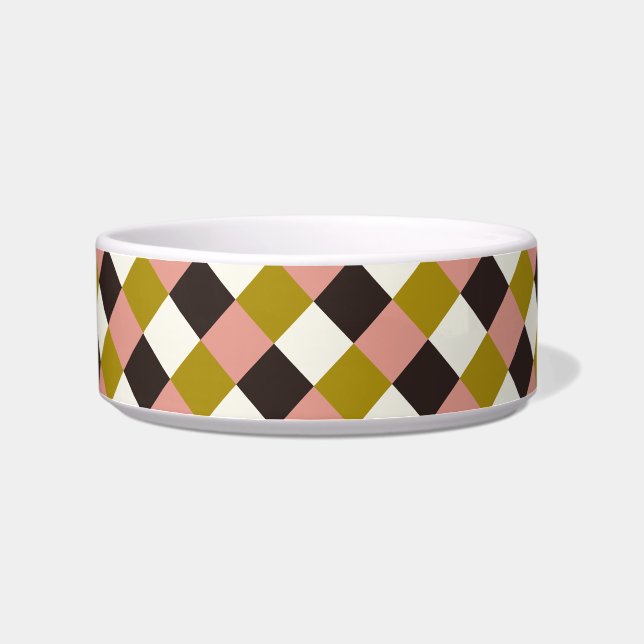 Gold Pink Chocolate Ivory Plaid Bowl (Left)