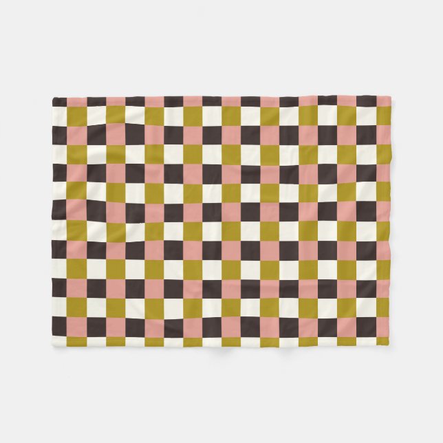 Gold Pink Chocolate Ivory Plaid Fleece Blanket (Front (Horizontal))