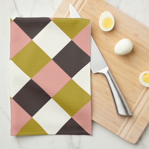 Gold Pink Chocolate Ivory Plaid Kitchen Towel