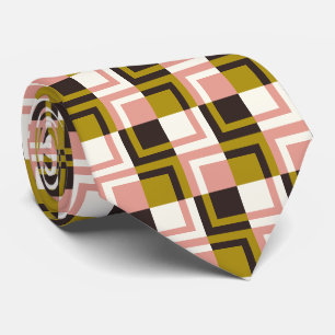 Gold Pink Chocolate Ivory Plaid  Neck Tie
