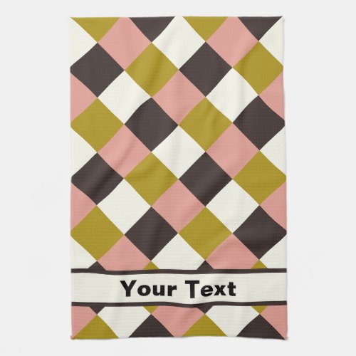 Gold Pink Chocolate Ivory Plaid _ Personalized Kitchen Towel