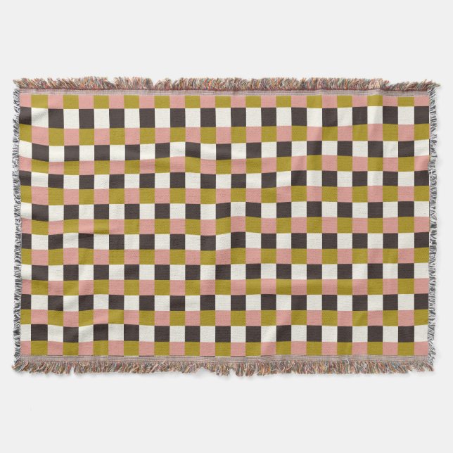 Gold Pink Chocolate Ivory Plaid Throw Blanket (Front)