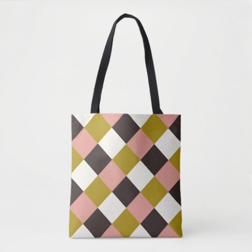 Gold Pink Chocolate Ivory Plaid Tote Bag