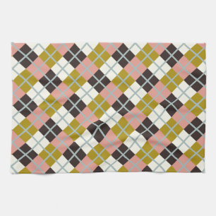 Gold Pink Chocolate Ivory Plaid Towel