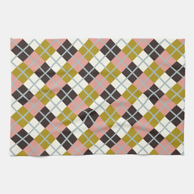 Gold Pink Chocolate Ivory Plaid Towel (Horizontal)