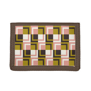 Gold Pink Chocolate Ivory Plaid Tri-fold Wallet
