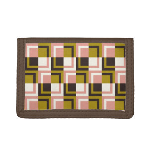 Gold Pink Chocolate Ivory Plaid  Trifold Wallet