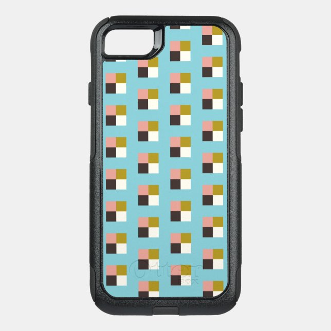 Gold Pink Chocolate Ivory Square Pattern Otterbox iPhone Case (Back)