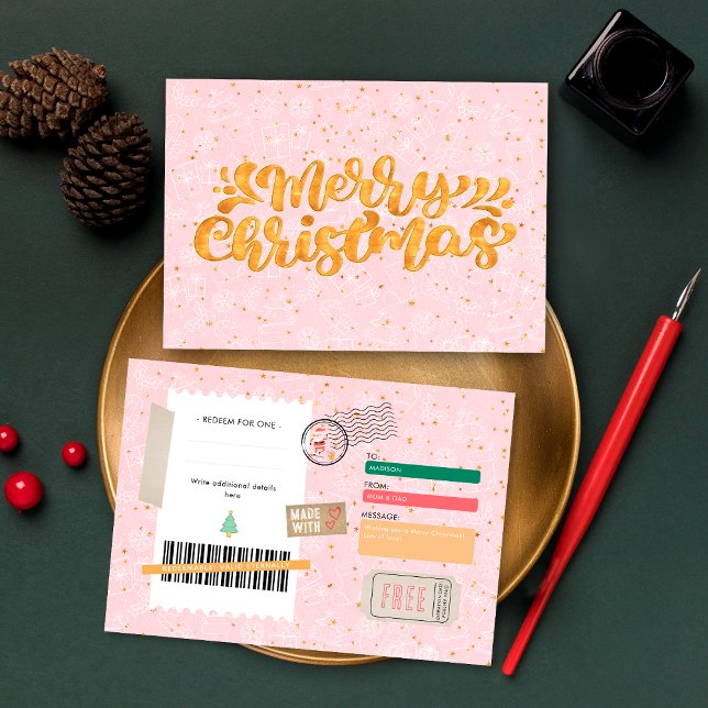 Gold Pink Christmas Pattern Ticket Gift Voucher (Creator Uploaded)