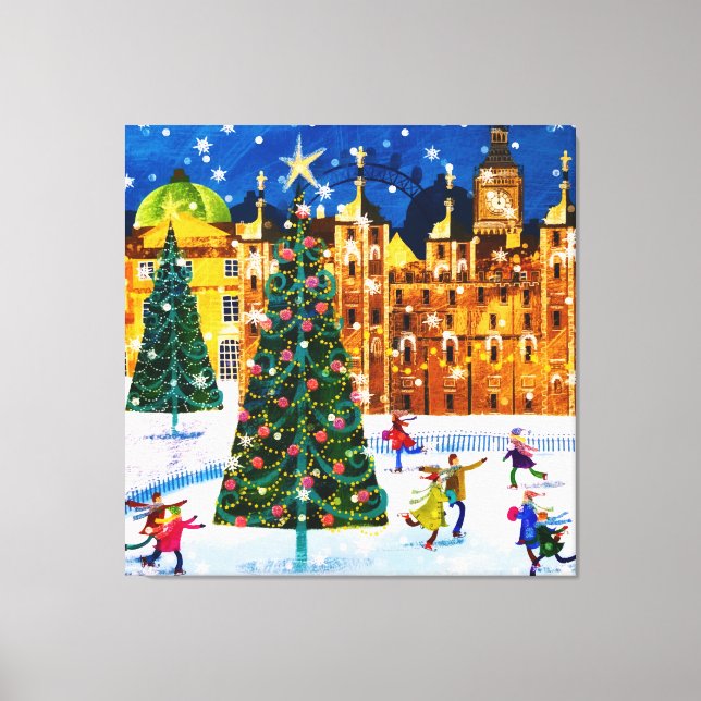 Gold Pink Christmas Winter Ice Skating  Canvas Print (Front)