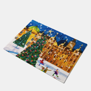 Gold Pink Christmas Winter Ice Skating Doormat