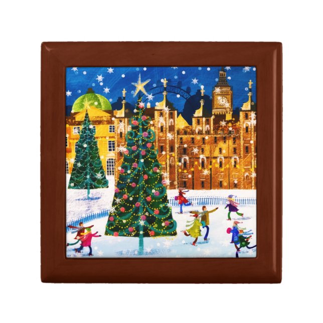 Gold Pink Christmas Winter Ice Skating  Gift Box (Front)