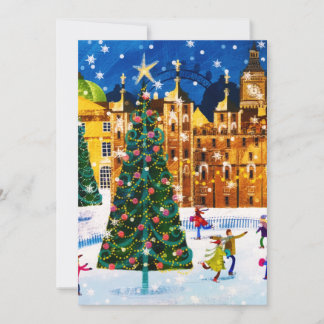 Gold Pink Christmas Winter Ice Skating Holiday Card