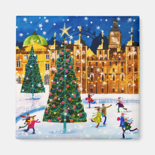 Gold Pink Christmas Winter Ice Skating Magnet