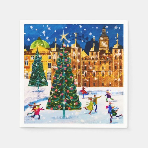 Gold Pink Christmas Winter Ice Skating  Napkins