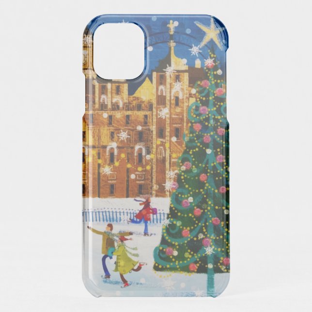 Gold Pink Christmas Winter Ice Skating  Uncommon iPhone Case (Back)