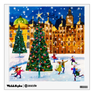 Gold Pink Christmas Winter Ice Skating Wall Decal