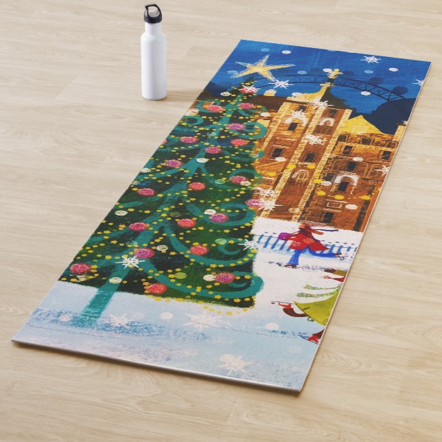 Gold Pink Christmas Winter Ice Skating  Yoga Mat (In Situ)