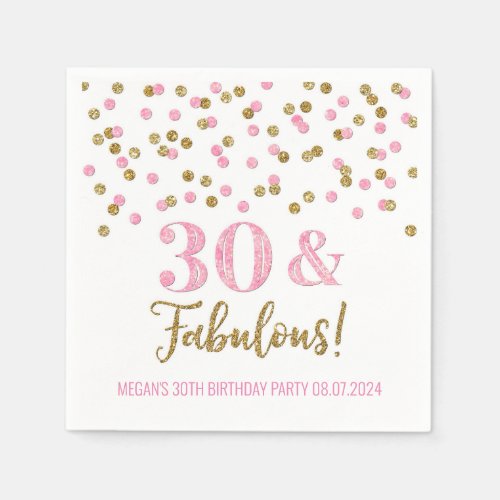 Gold Pink Confetti 30  Fabulous  Napkins