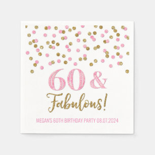 Gold Pink Confetti 60 & Fabulous Napkins