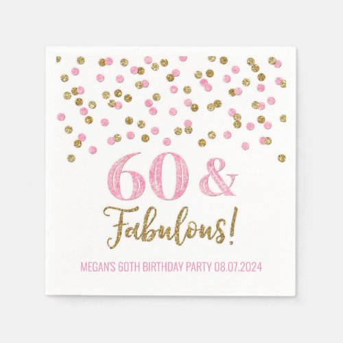 Gold Pink Confetti 60  Fabulous  Napkins