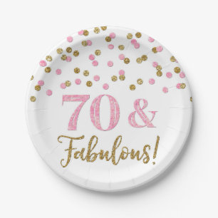 Gold Pink Confetti 70 and Fabulous  Paper Plates