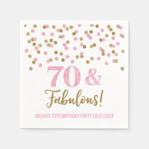 Gold Pink Confetti 70 & Fabulous Napkins