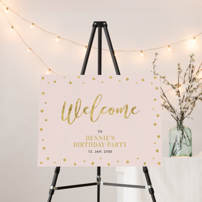 Gold & Pink Confetti Adult Birthday Party Welcome Foam Board (In Situ (Stand))