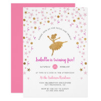 Gold & Pink Confetti Ballerina Birthday Invitation