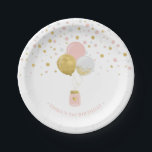 Gold & Pink Confetti, Balloons 1st Birthday Paper Plates<br><div class="desc">Decorate your special day with this cute first birthday party paper plate! This design features cute party balloons, mason jar, and confetti in pink, gray, and gold color combo. Perfect party plate for a modern girl's 3rd birthday party. You can customize the text to any age or event. If you...</div>