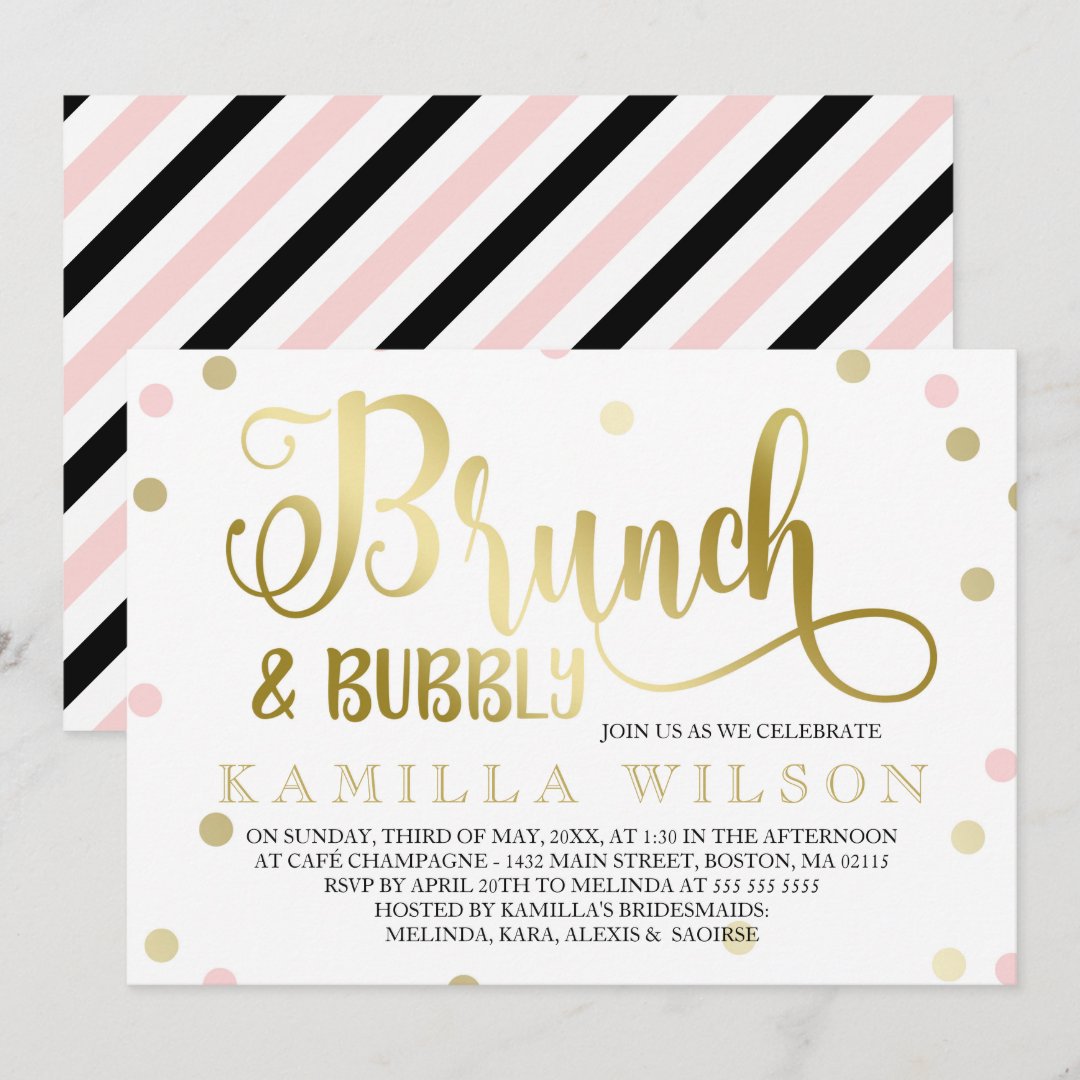 Gold & Pink Confetti Brunch & Bubbly Bridal Shower Invitation Zazzle