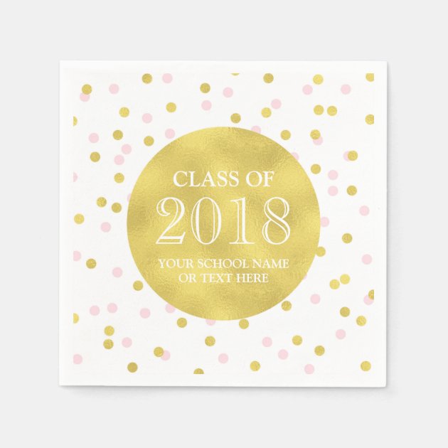Gold Pink Confetti Class Of 2018 Graduation Paper Napkin