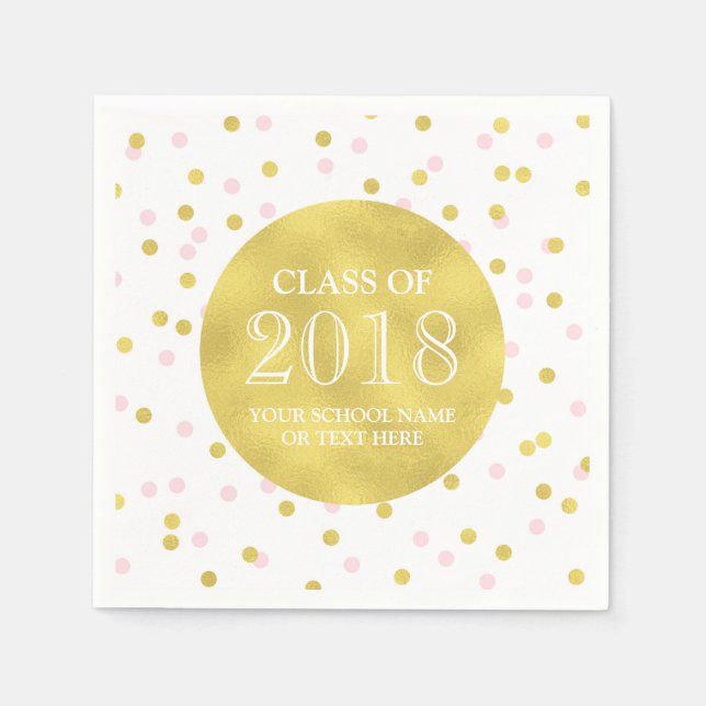 Gold Pink Confetti Class of 2018 Graduation Paper Napkins (Front)