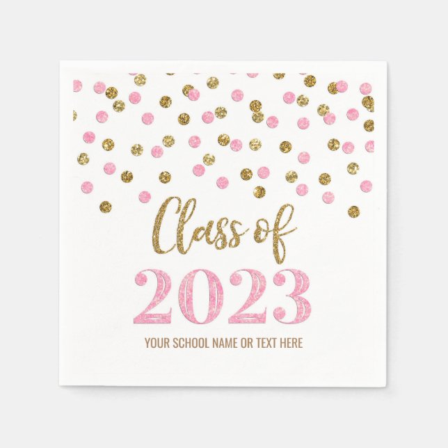 Gold Pink Confetti Class of 2023  Napkins (Front)