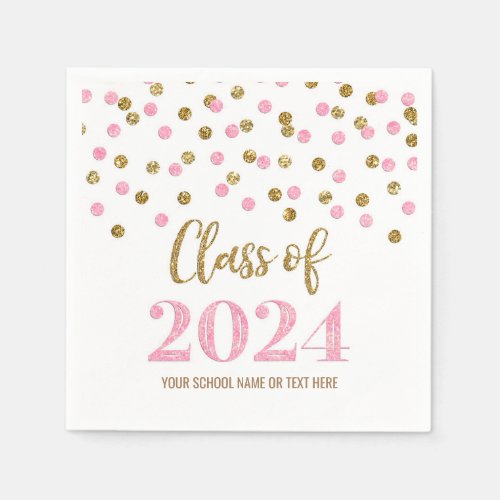 Gold Pink Confetti Class of 2024  Napkins