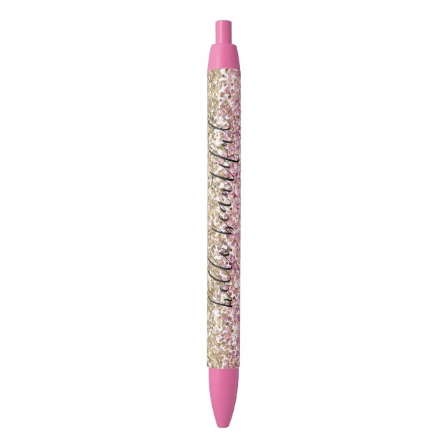 Gold Pink Confetti Glitter Personalized Pen (Front Vertical)