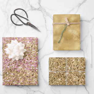 Gold Pink Confetti Glitter Wrapping Paper Sheets