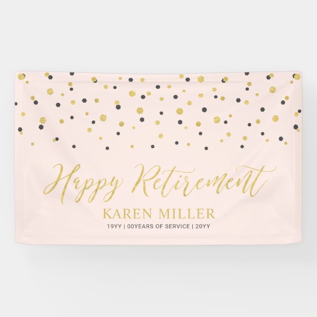 Gold & Pink Confetti | Happy Retirement Party Banner (Horizontal)