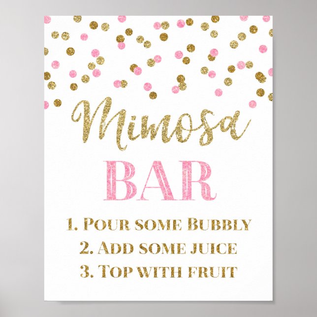 Gold Pink Confetti Mimosa Bar Sign Wedding (Front)