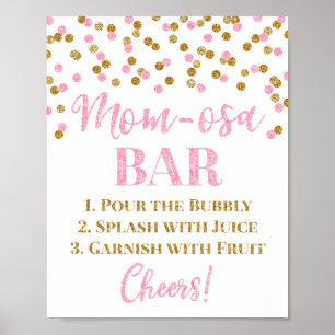 Gold Pink Confetti Mom-osa Bar Sign Baby Shower