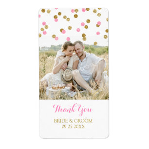 Gold Pink Confetti Photo Wedding Labels