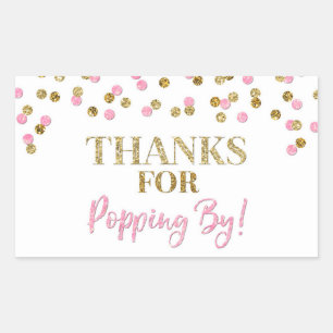 Gold Pink Confetti Thanks for Popping By Rectangular Sticker