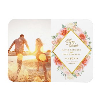 Gold  Pink  Coral And Peach Save The Date Postcard Magnet by colourfuldesigns at Zazzle