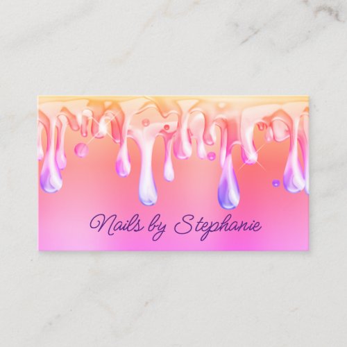 Gold Pink Coral Ombre Liquid Drip Business Card