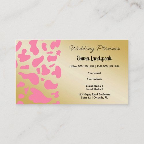 Gold  Pink Cow Print Business Card